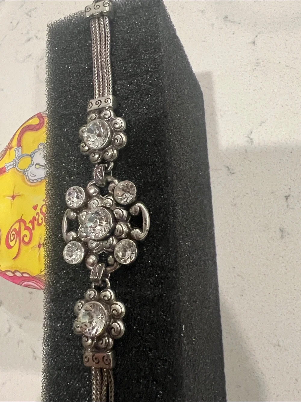 Brighton Silver-Tone Crystal Floral Link Bracelet